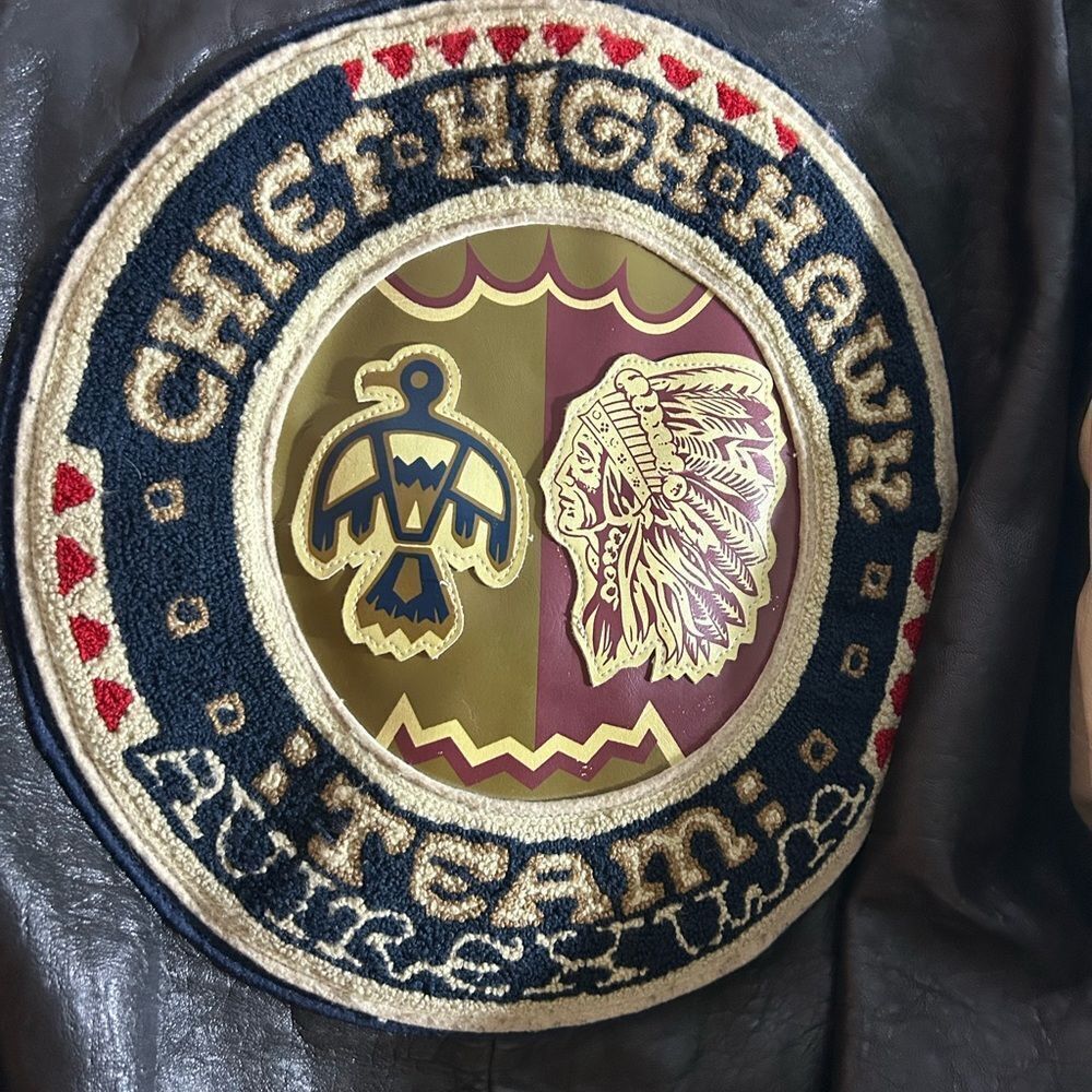 Rare Avirex Chief High Hawk American Team Leather Jacket Indian Head XL - Picture 4 of 16